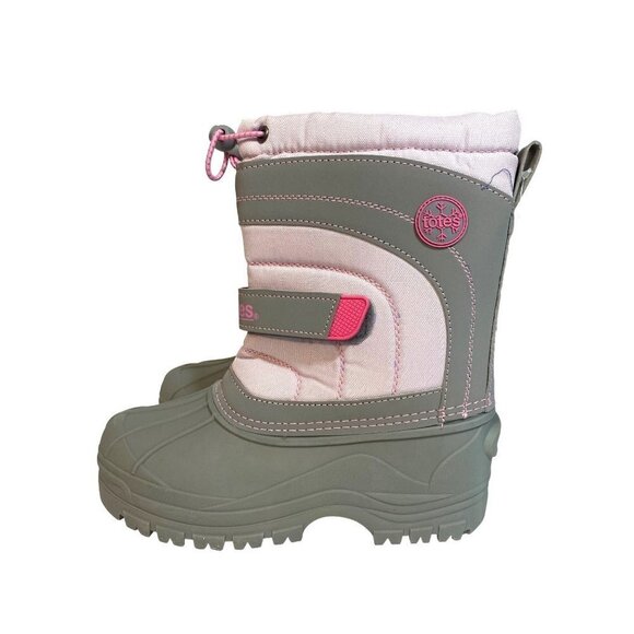New Totes Meadows Girls Size 13 Snow Boots Grey & Pink Slip On Insulated Lining - Picture 3 of 10